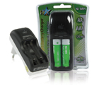 Euro plug-in batterij lader inclusief 4x AA 1300 mAh batterijen
