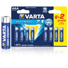 Batterij alkaline AAA/LR03 1.5 V High Energy 6+2-blister