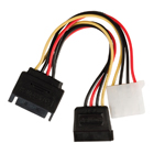 Interne stroom adapterkabel SATA 15-pins mannelijk - Molex vrouwelijk + SATA 15-pins vrouwelijk 0,15 m veelkleurig