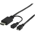 MHL kabel USB 5-pins Micro B mannelijk - HDMI-connector + USB Micro B vrouwelijk 1,00 m zwart